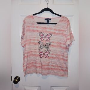 Karen Scott Pink Striped Butterfly Top